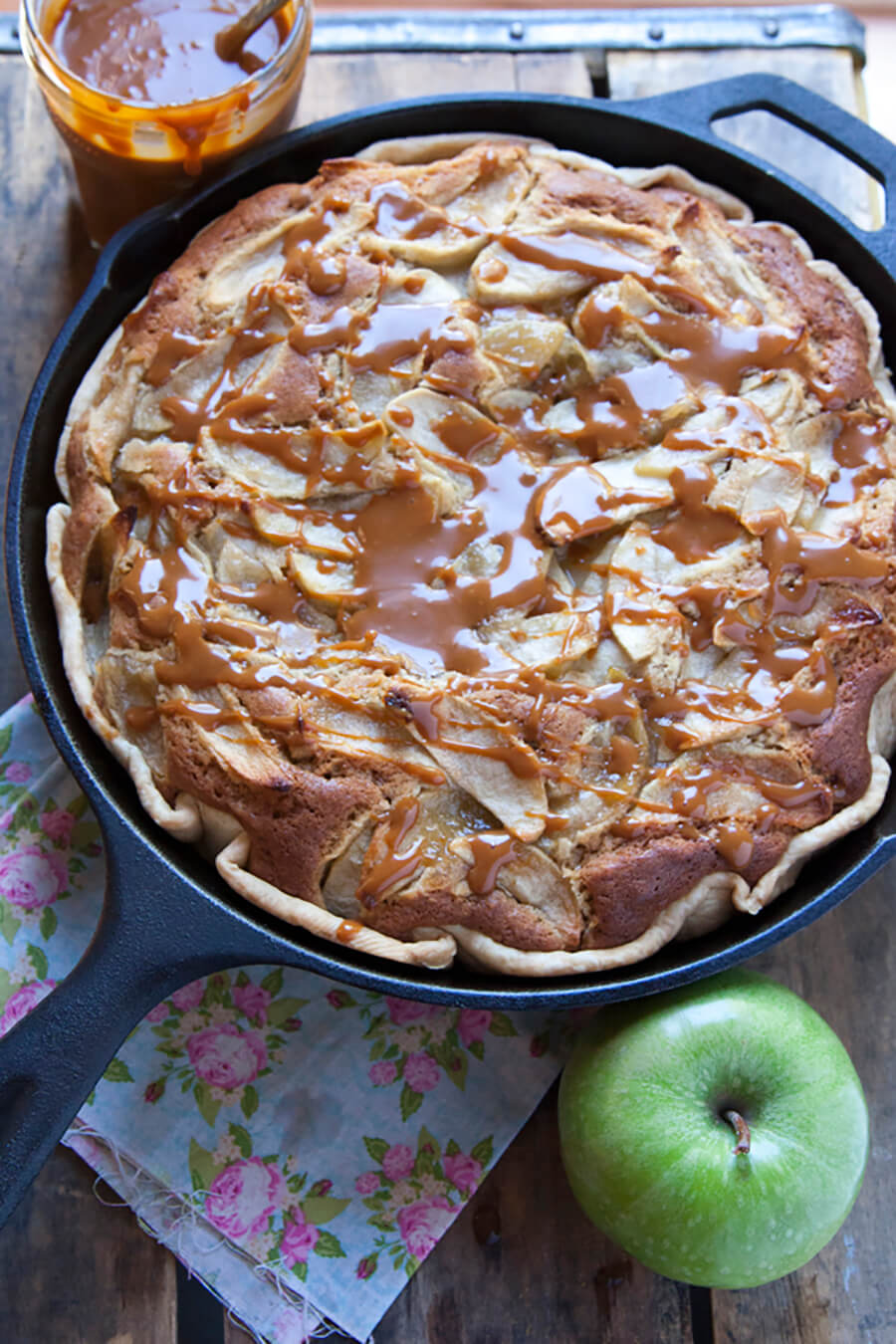 Apple Pecan Skillet Cake with Dulce de Leche Glaze - Clabber Girl